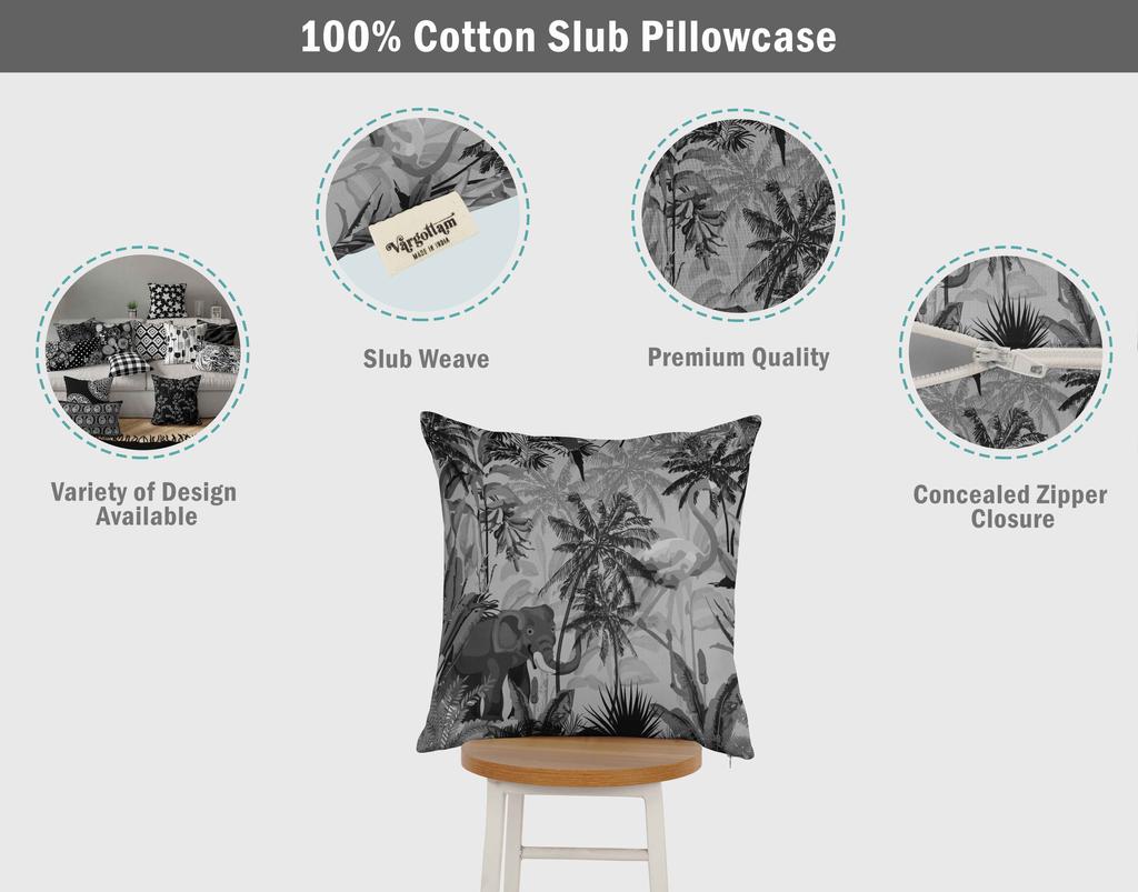 Vargottam Square Pillow Cover - Decorative Pillow Covers 12x12 Inches, Printed White & Black Theme Pillowcase,