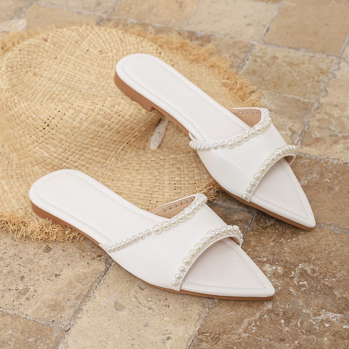 Elegant French-Style Pearl Pointed-Toe Women s Summer Sandals 41 белый