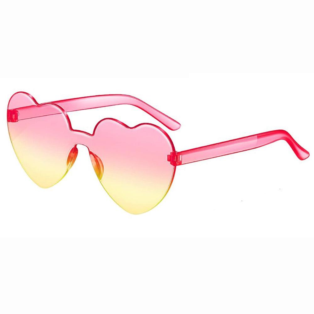 Love Heart Shape Sunglasses Women Rimless Frame Tint Clear Lens Colorful Sun Glasses Female Red Pink Yellow Shades Travel