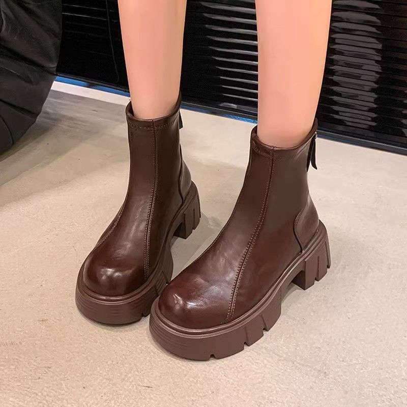 Platform Short Boots Women's 2025 New Soft-soled British Style Thin Boots Single Boots Autumn and Winter Small Martin Boots Women