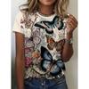 2026 New Summer Women's Round Neck 3D Printed T-Shirt Butterfly Graphics Fashion Short Sleeve Top