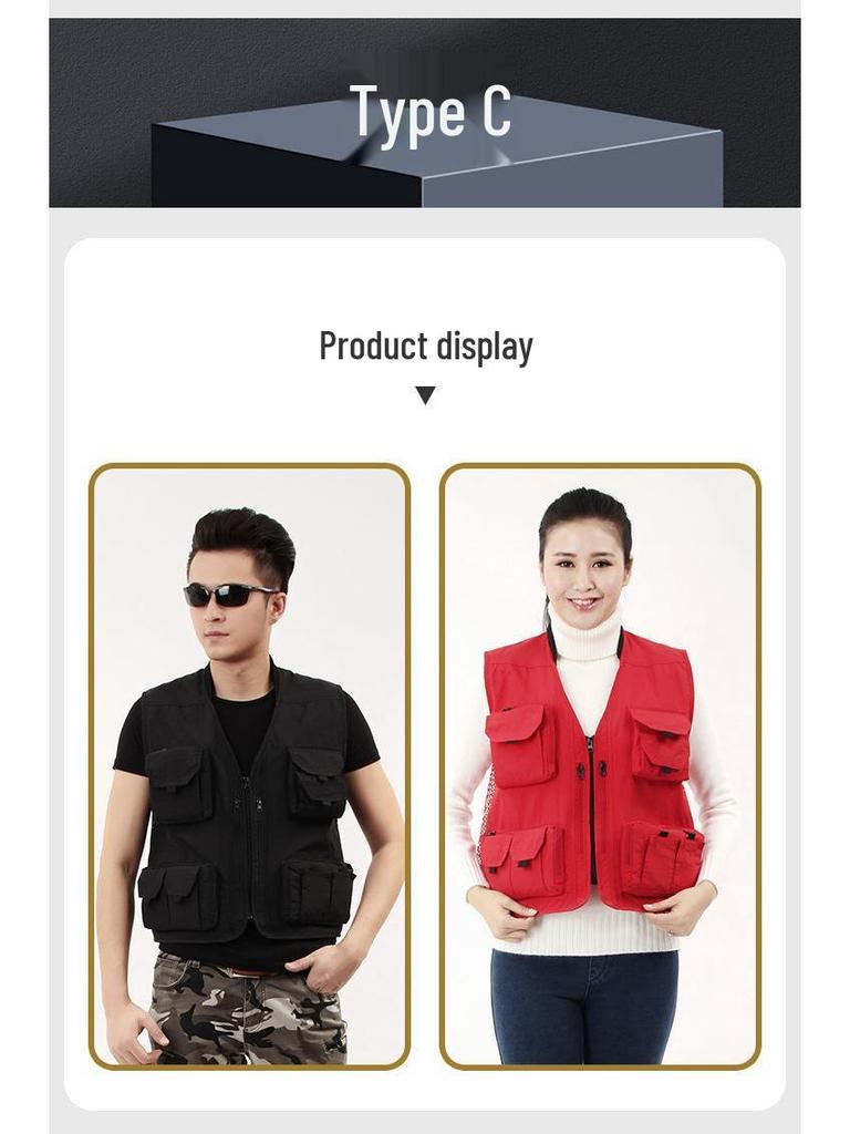 Men's Breathable Multi-Pocket Workwear Vest - Customizable Logo for Outdoor Volunteers