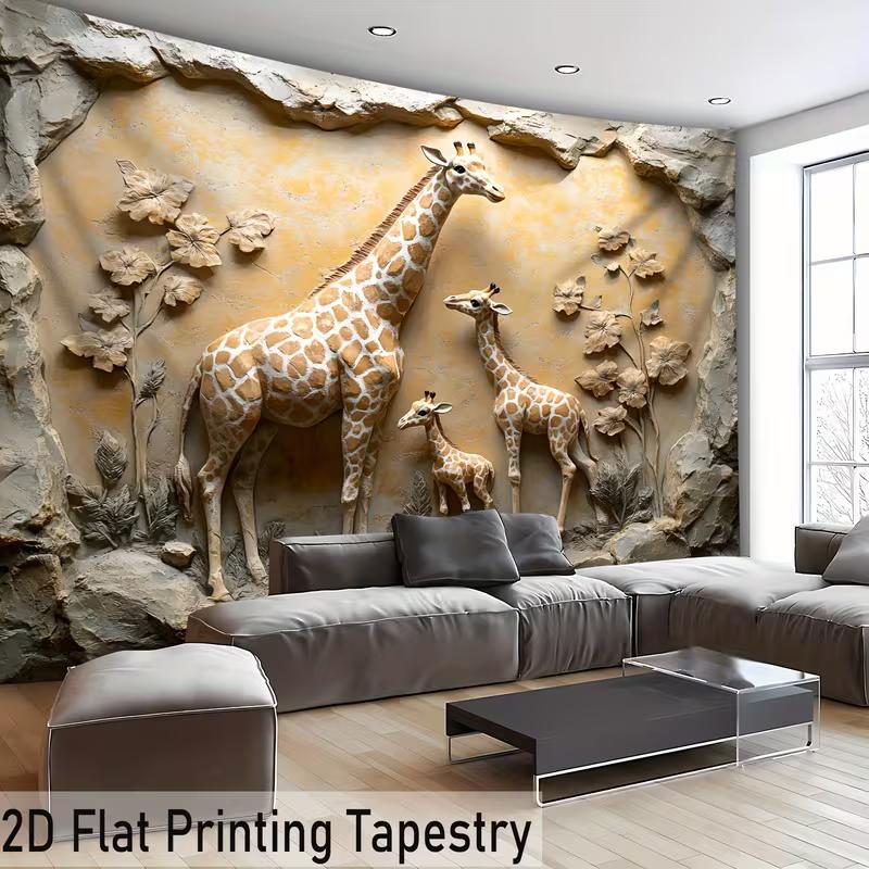 Large 2D Giraffe Backdrop Realistic Embossed Wildlife Photography Background Cloth for Room Decor