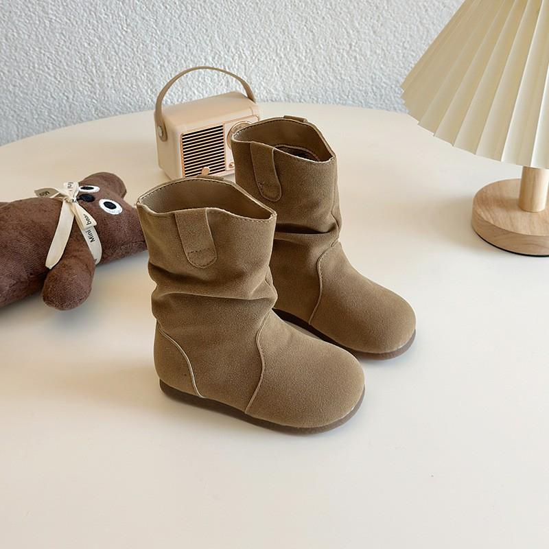 Girls Winter Mid-Calf Boots Warm Faux Leather Snow Kids Age 4-12 Rubber Sole Slip-Resistant
