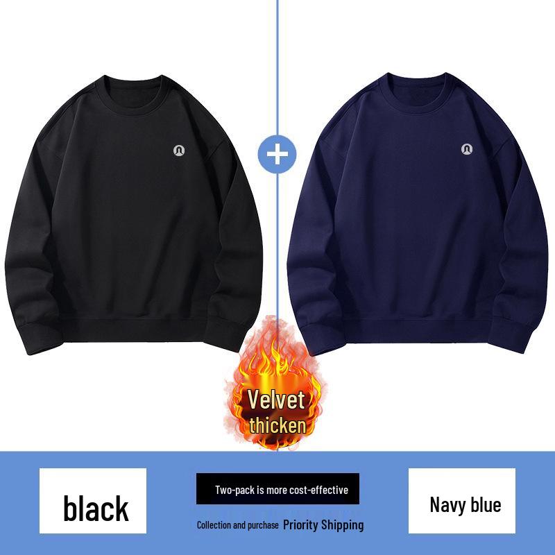 Lulu Men's Plus Velvet Round Neck Hoodie 2025 Autumn/Winter, Long Sleeve Couple Style Pullover.