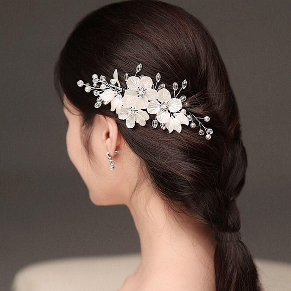 White Bridal Headwear Crystal Pearl Flower Wedding Hairpin New Bride Headdress  Hair Jewelry