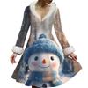 Women's Casual V-neck Christmas Print Plush Long-Sleeve Casual Dress