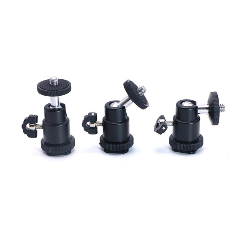 Metal Ball Head Hot Shoe Mount Adapter with 360 Degree Rotation for Standard 1/4 Inch DSLR Cameras LED Photography Lights
