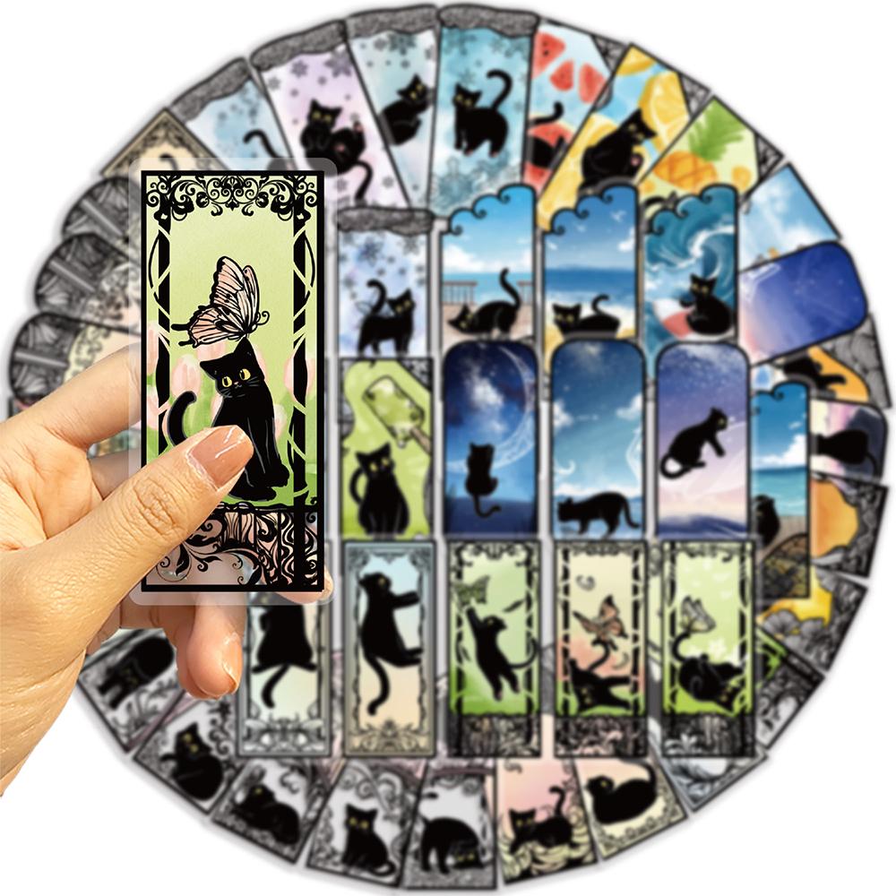 10/30/50pcs Transparent Tarot Card Black Cat Cartoon Stickers PET Material DIY Luggage Laptop Phone Gothic Graffiti Sticker Toys