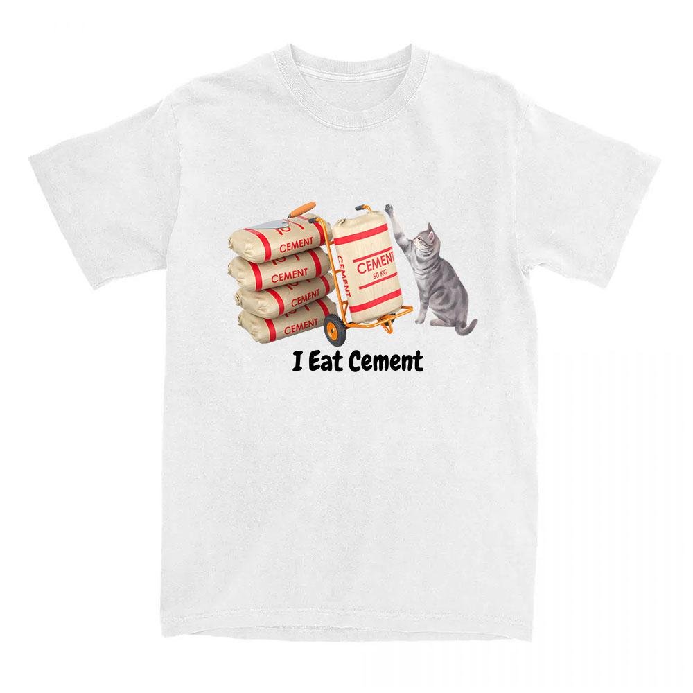 Cartoon Cat Graphic T-shirt I Eat Cement Letter Printing Tshirts Short Sleeve Casual Female T Shirt Unisex Streetwear Loose Tees