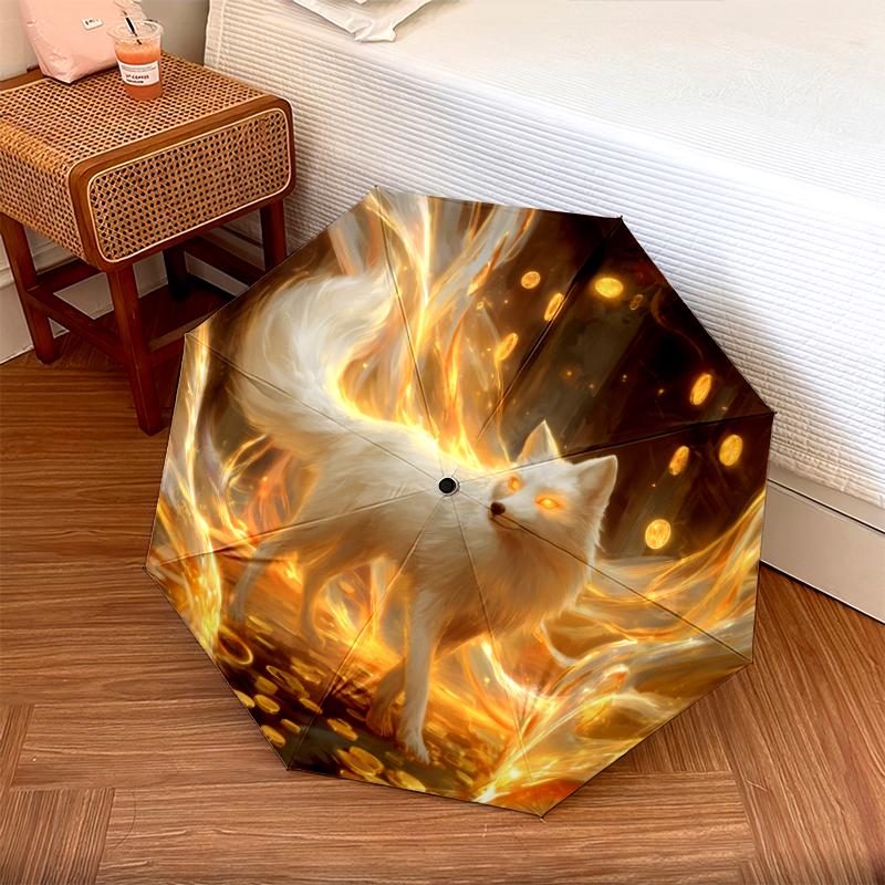 Fuchs-Muster, automatisch faltbarer Regenschirm, tragbares und faltbares Design, 8 Schirmrippen, ein Weihnachts- oder Geburtstagsgeschenk.
