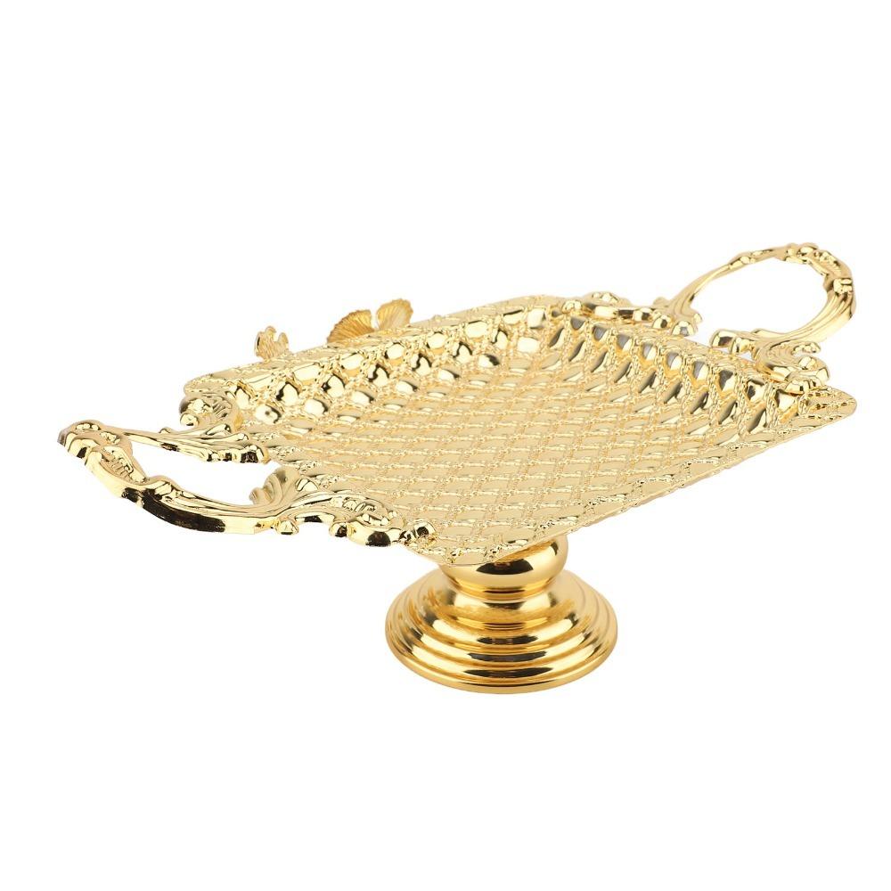 2pcs Gold Dessert Serving Tray Alloy Snack Dish Plate Cake Serving Stand Home Decoration