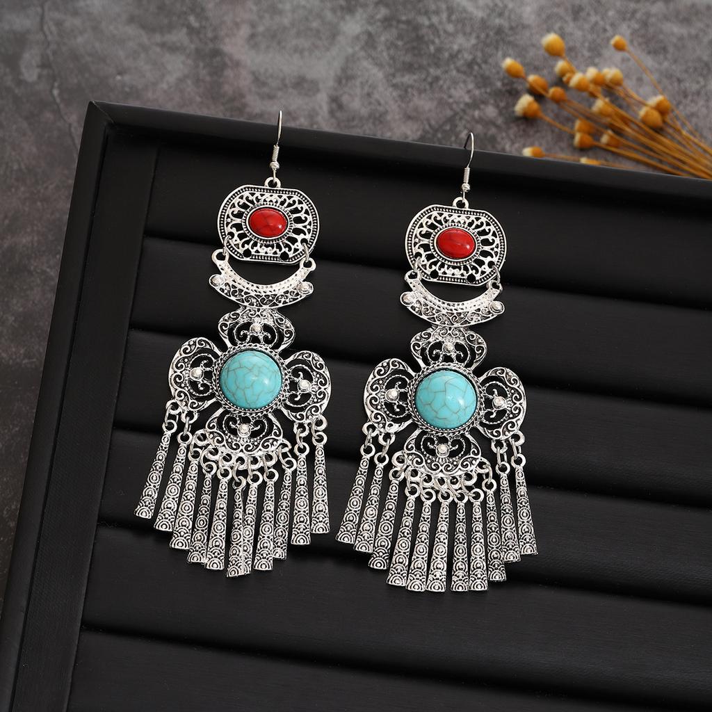 Bohemian Ethnic Exotic Style Retro Diamond Fringed Flower Earrings Women'S Hollow Fashion Earrings