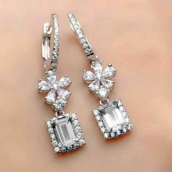 

Современные женские цветочные висячие серьги, полные блестящие серьги-подвески со льдом, великолепные свадебные украшения, роскошные аксессуары, подарок