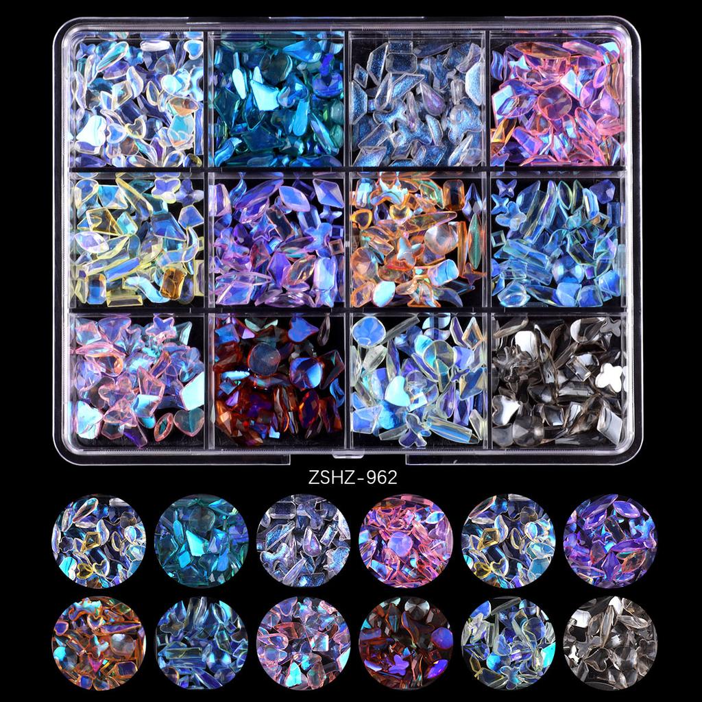 12 Grid Rose Nail Art Alloy Jewelry Resin Bow Camellia Three-Dimensional Flower Mixed Box