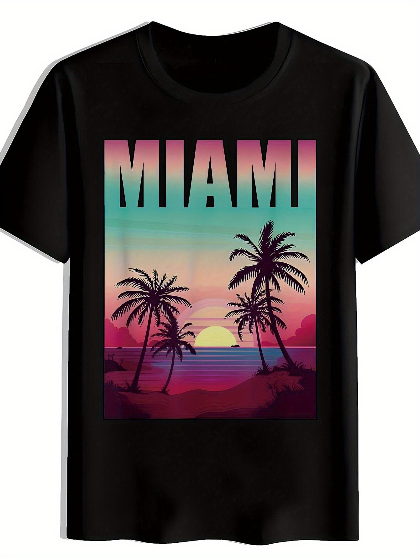 Miami Beach Sunset Graphic T-shirt - Casual Crew Neck XXXL