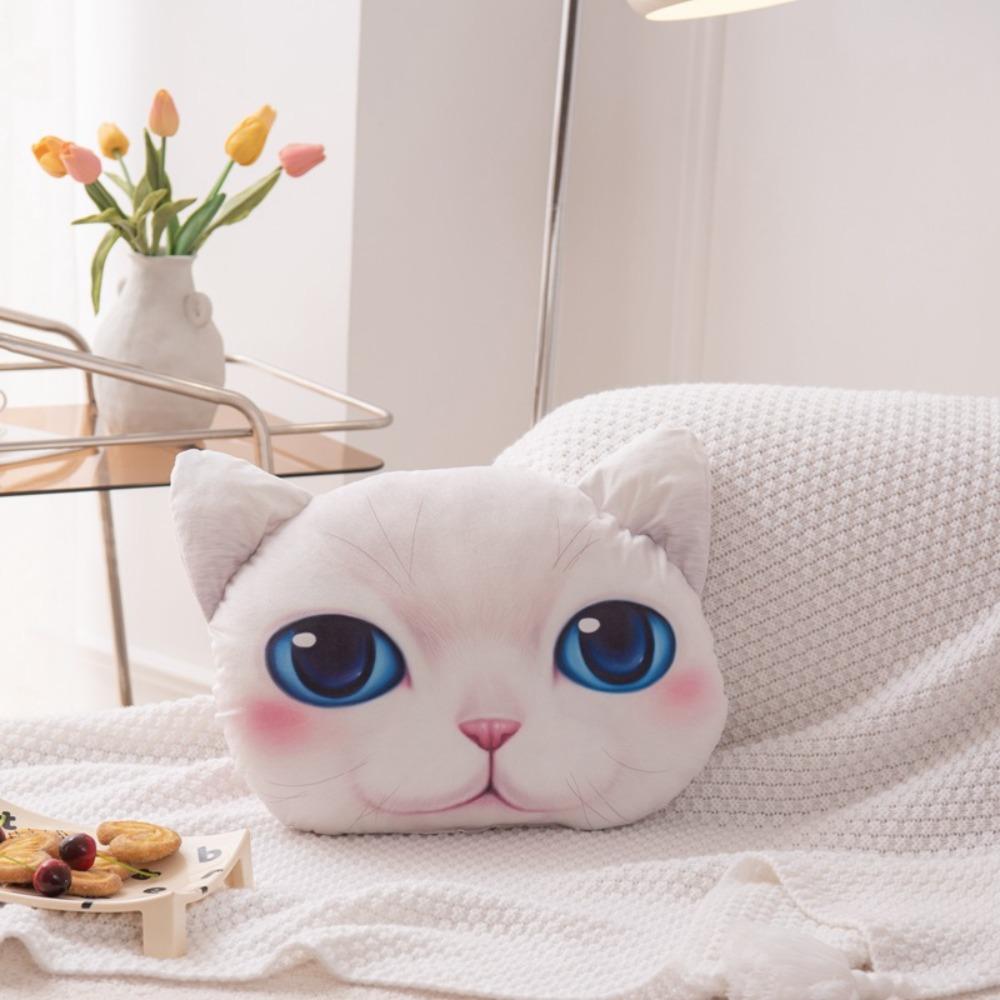 3D 40CM Cat Dog Head Pillow Cushion Crystal Velvet Car Seat Cushion Multipurpose White cat