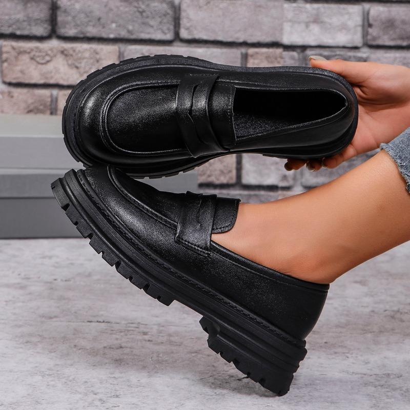 Simple Solid Color Women's Thick-soled Loafers Fashionable College Style Formal Wear Comfortable Slip-on Low-top Shoes