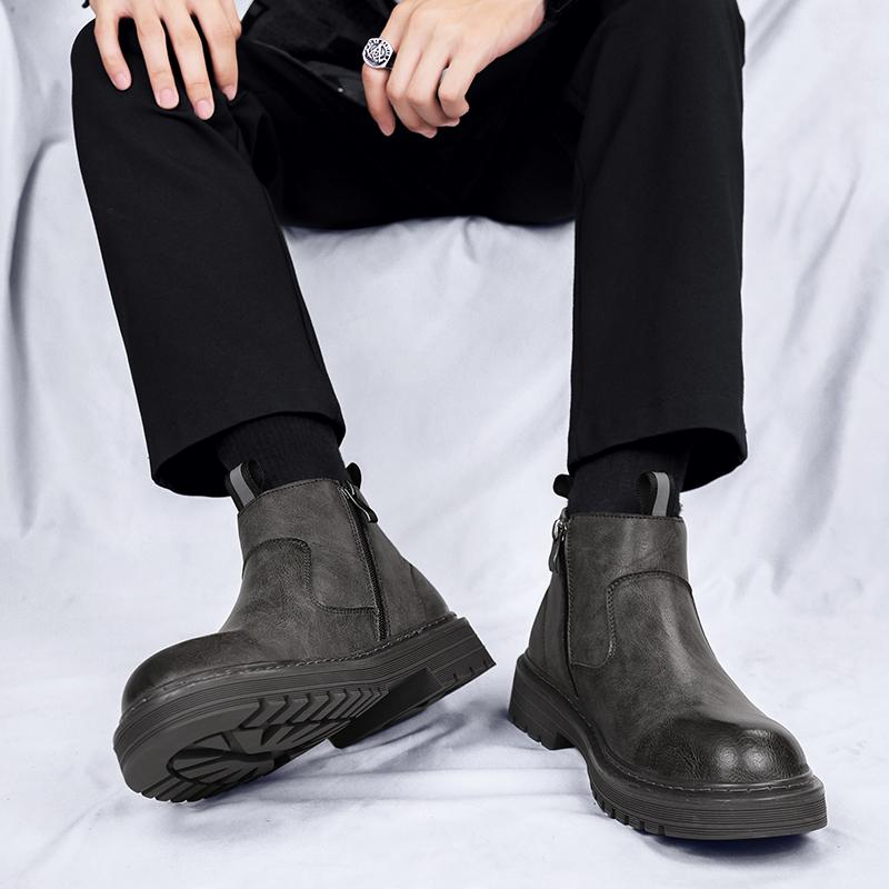 Fashion Autumn and winter men's boots Fashionable street style Outdoor leisure business party Office motorcycle men's leather shoes