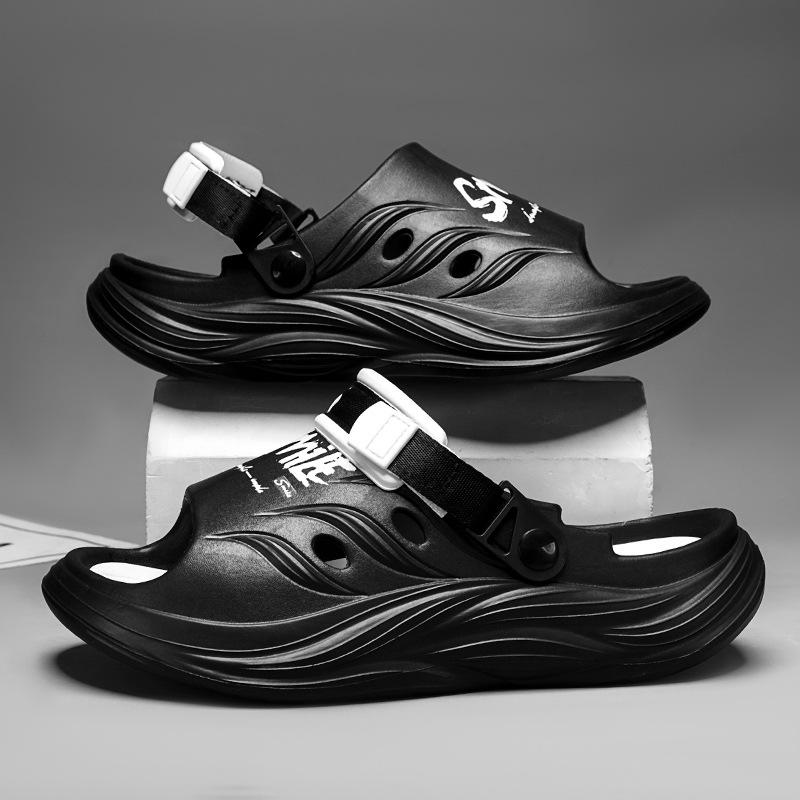 

Slippers summer home non-slip two-color thick bottom wear-resistant outer wear summer outdoor cool slippers men s open-toed beach one-word drag 36-37 чорний