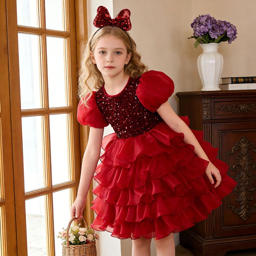 Girls Princess Cake Tutu Dress Flower Girl Performance Gown With Headband