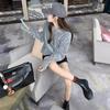 Stylish shoes splicing small round head lazy thick sole one pedal thin short boots women
