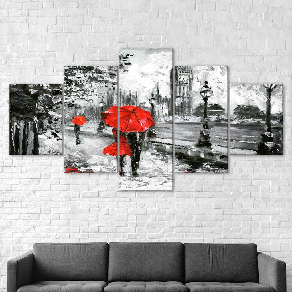 Abstract Couple Walking Painting 5 Piece Five Panel Canvas Print Picture Modern Wall Art Poster Home Decor Gift For Him For Her