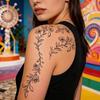 Long Lasting Black Flower Tattoo Stickers Waterproof Sketch Style Stickers  Neck Shoulder Arm
