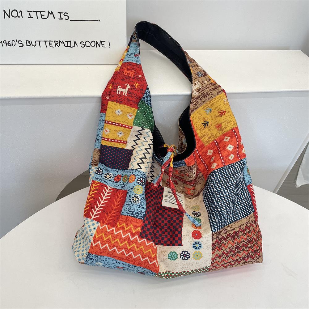 322 New Floral Canvas Bag, Front and Back Dual-purpose Shoulder Bag, Patterned Armpit Bag.