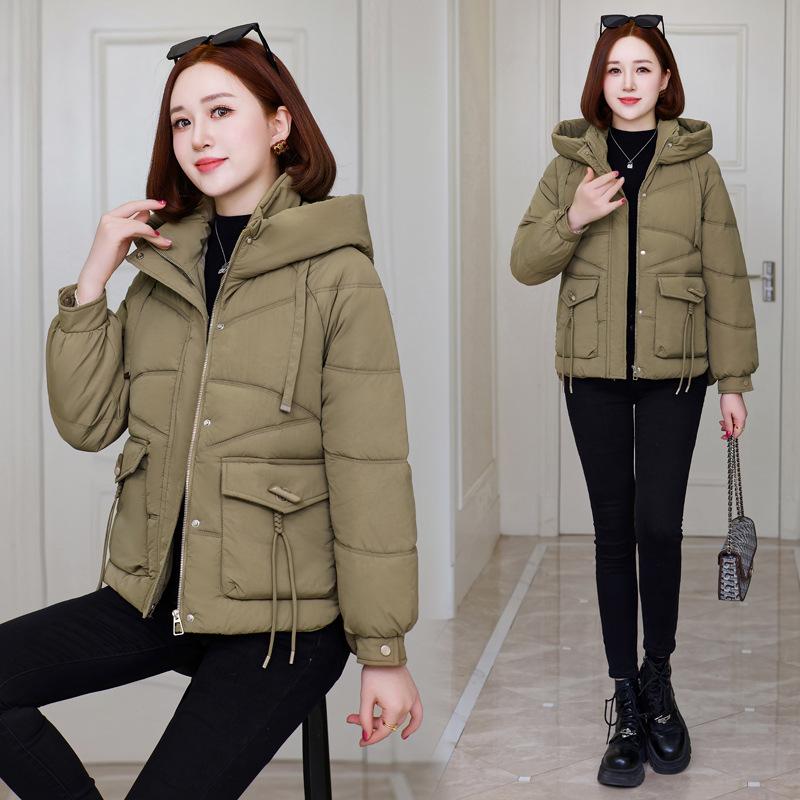 2025 casual down cotton jacket women's solid color thickened small cotton jacket hooded loose padded jacket jacket