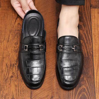 Fashion Men's Slip-on Half Slippers  High Quality Leather Men Shoes Classic Mules Non-slip Half Shoes Summer White Moccasins