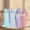 1PC Faint vintage paragraph text print 750ml colorful plastic sports water bottle leakproof pop up lid with straw for outdoor work home use