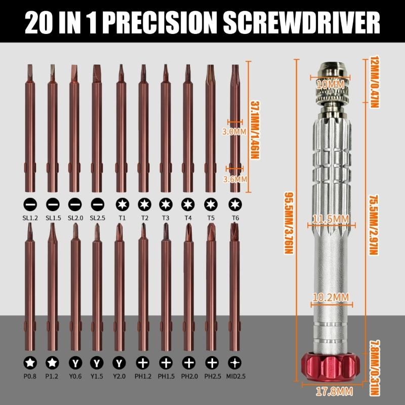 Eyeglass Phone Watch Screwdriver Set with 20 Driver Heads, 21 Piece Repair Tool Kit for Careful Small Screw Service and Home Storage