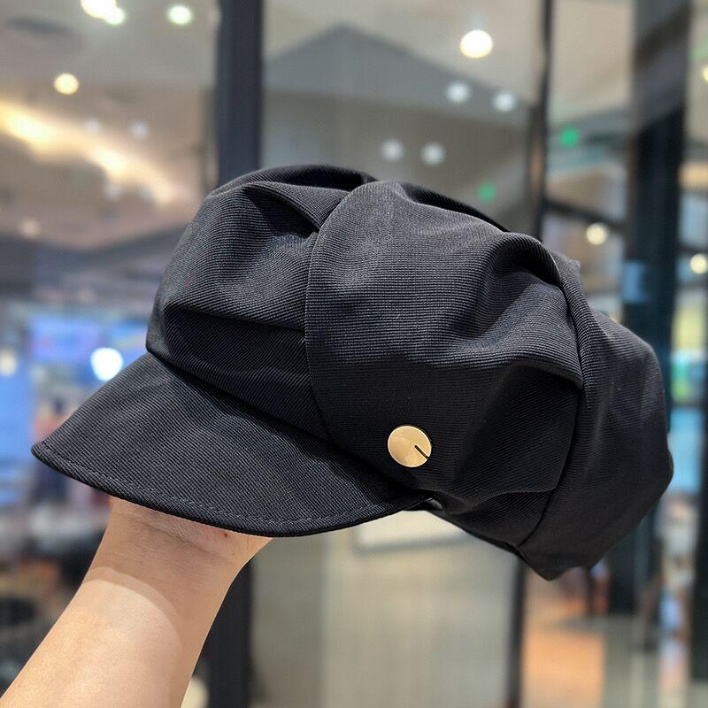 

Винтажные восьмиугольные шляпы женские однотонные плиссированные береты художник газетная кепка зима осень повседневные уличные кепки с полями about 56-58cm чёрный