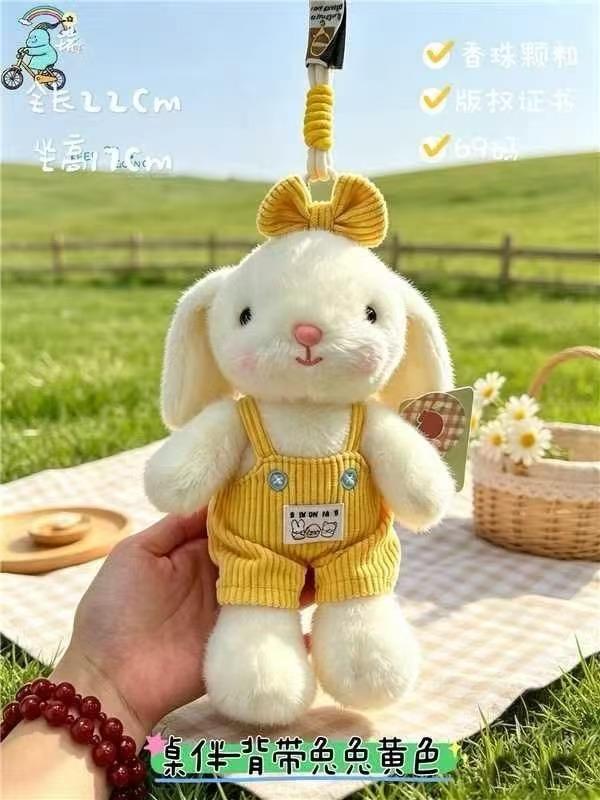 Cartoon Overalls Bunny Plush Toy Cute White Rabbit Backpack Keychain Office Palm Pal White
