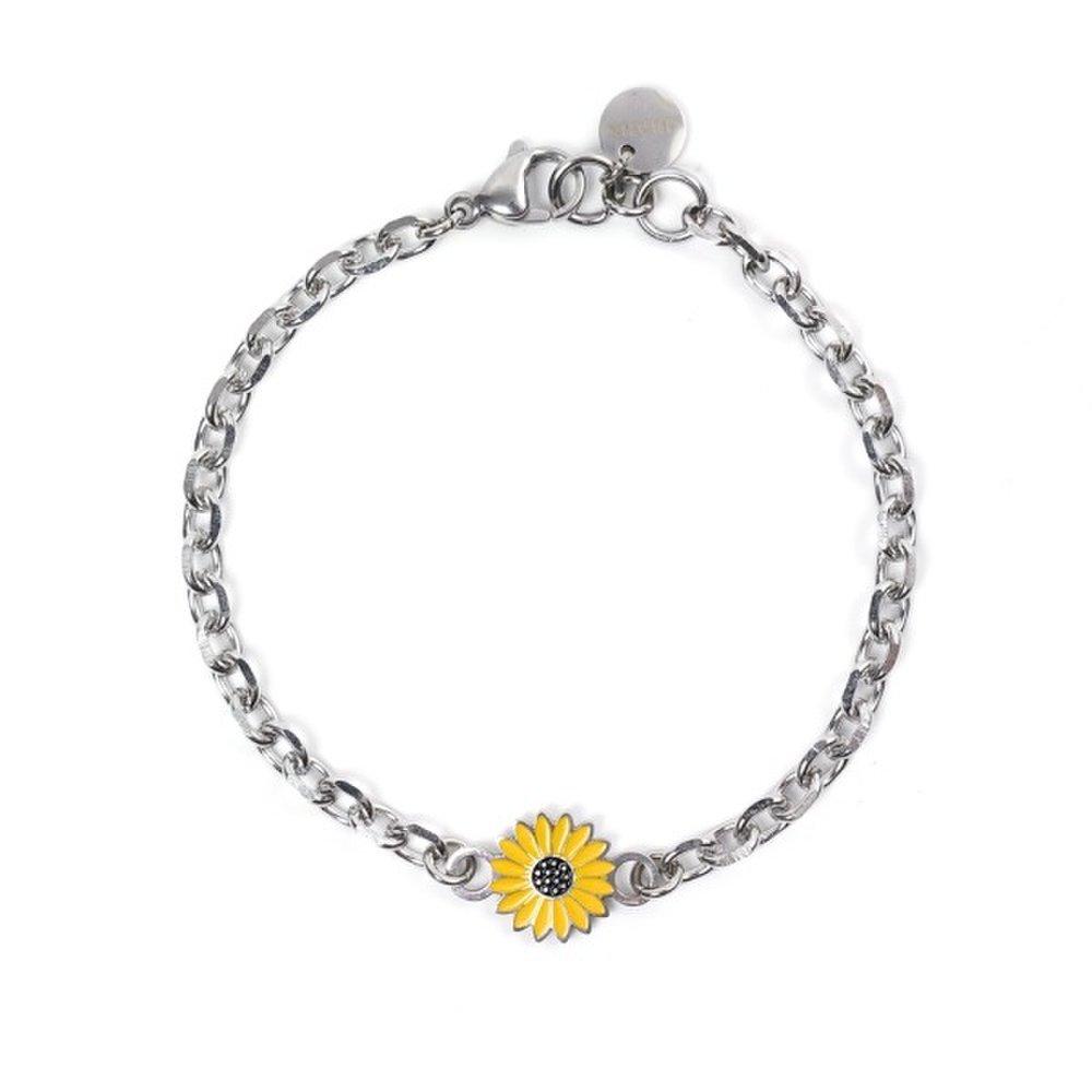 [Jbans Classic] Lucky Sunflower Surgical Steel Chain Couple Bracelet (C2101-Ac725_Sv)
