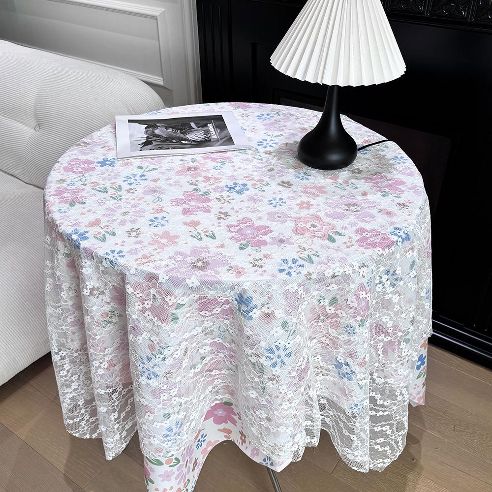 Lace Floral Tablecloth Desk Flannel Fabric Decoration Small Coffee Table Bedside Table Rectangular Retro Korean Style