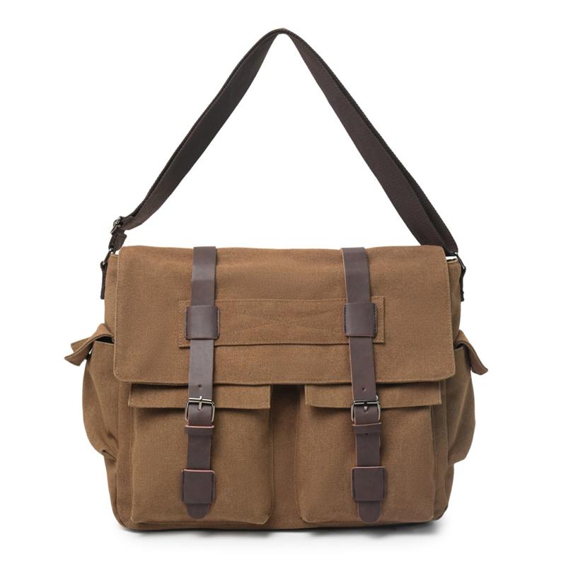 Canvas Bag Business Shoulder Crossbody Bag Large Capacity Lightweight Contrast Color Student Bag