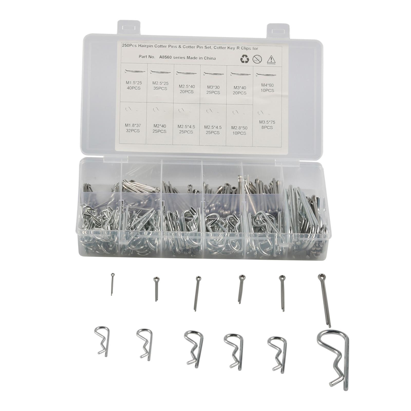 

250Pcs Stainless Cotter Pin & Hairpin Assortment Kit Cotter Pin Clip Spring Retaining Hair Pins Assortment Kit 1