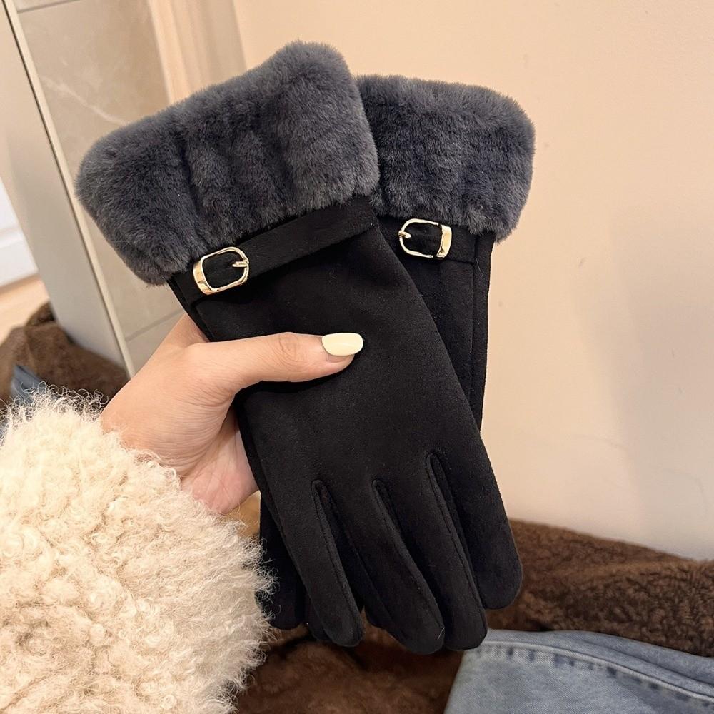 Suede Outdoor Cycling Gloves Winter Warm Five-finger Gloves Retro Touchscreen Gloves
