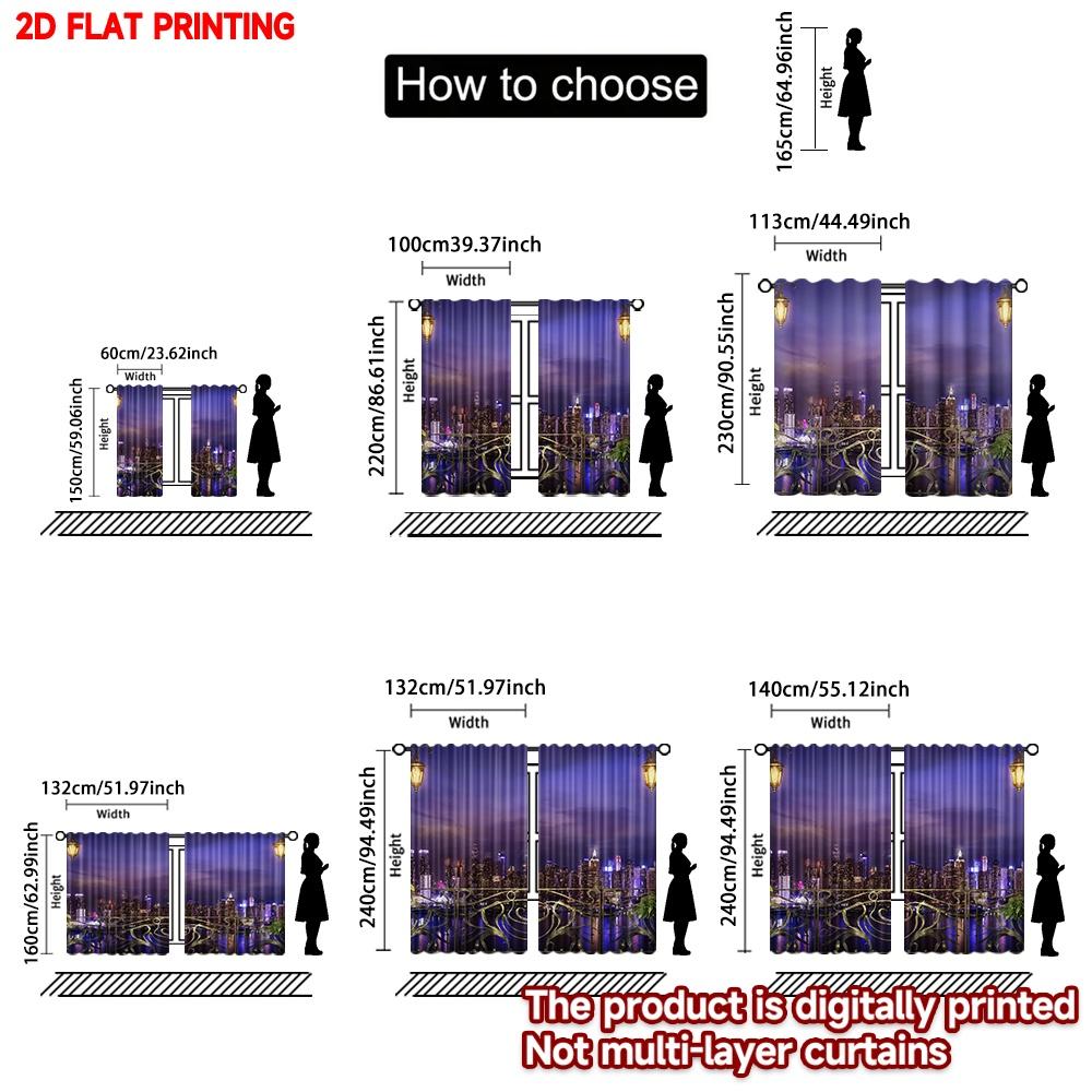 2D flat printing 2pcs Curtain Cityscape Night View Digital Printed Polyester Drapes Family Party for All Occasions for Bedroom