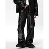 Men's Fall Hip-Hop Punk PU Leather Pants High-Street Multi-Pocket Workwear Trousers