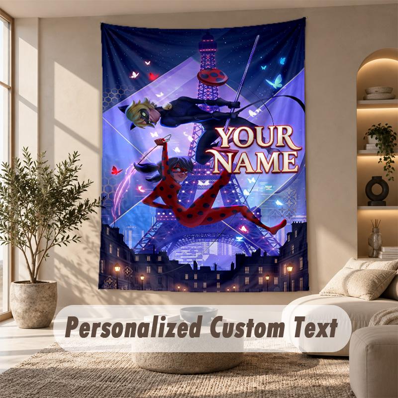 Miraculous Ladybug Tapestry, Personalized Custom Text, Wall Hanging Tapestry For Living Room Home Wall Decor