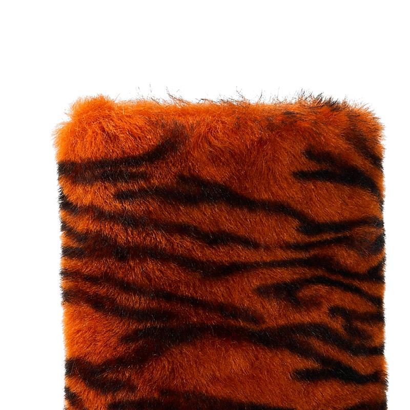 Fashion Kaky's New Fur Boots Tiger Print Leopard Print Pointed Toe Large Irregular Heel Short Boots for Women