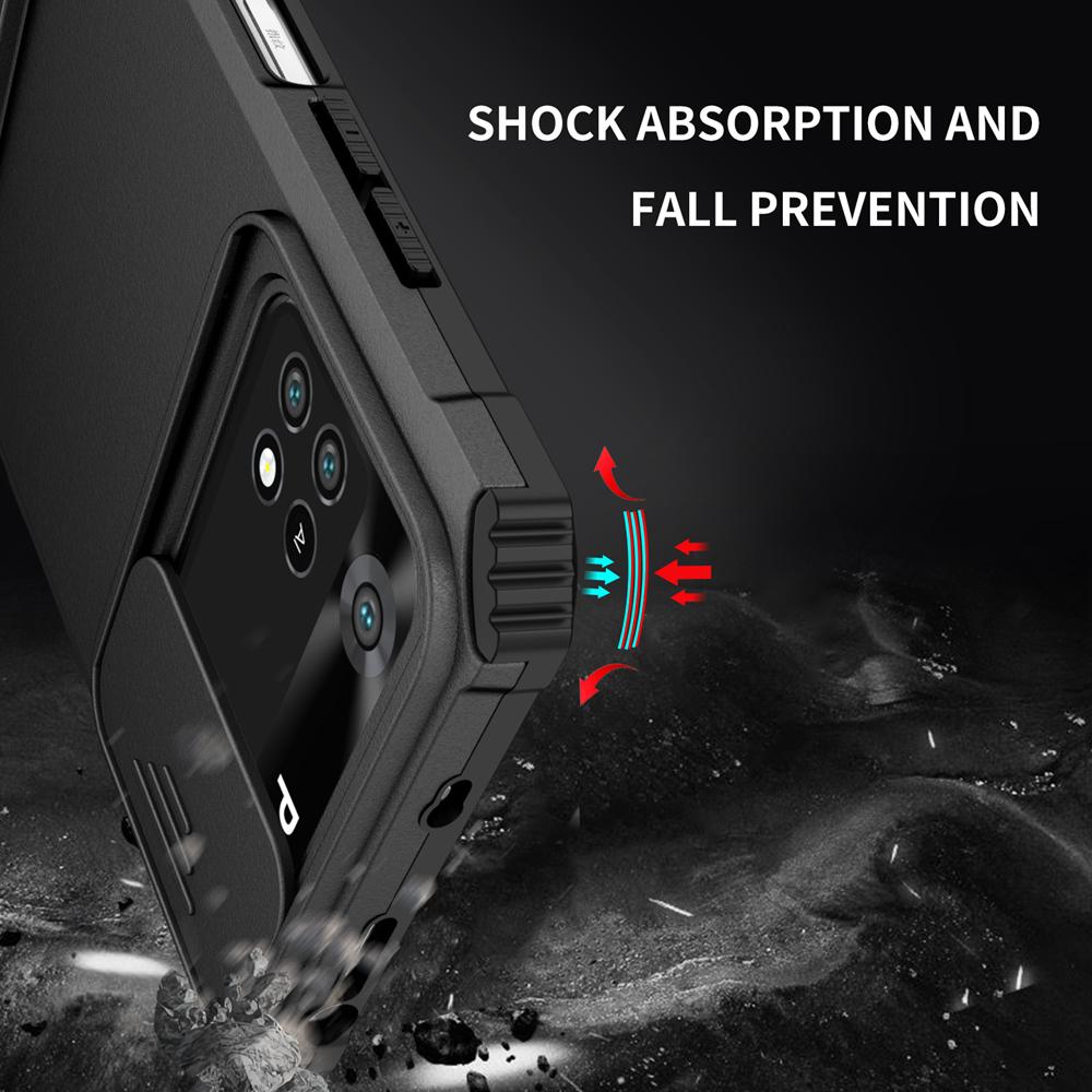 Shockproof Case for Xiaomi POCO X4 Pro X5 5G M3 M4Pro Push Pull Camera Protection Live Stand Phone Cover for POCO X3 NFC