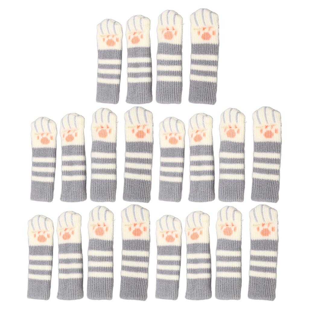 20pcs Cat Paw Furniture Leg Socks Double Thickened Knitting Chair Leg Floor Protectors for Office Home Dark Grey Stripe