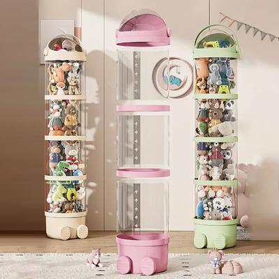 Doll Storage Box Toys Organization Plush Toy Storage Tube Transparent Plastic Stuffed Storage Barrel Children's Toy Organizer