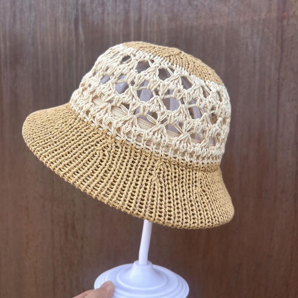 Sommer Strohhut Bucket Hohl Atmungsaktiv Fischerhut Sonnenschutz Modischer Gewebter Sonnenhut Modischer Fischerhut