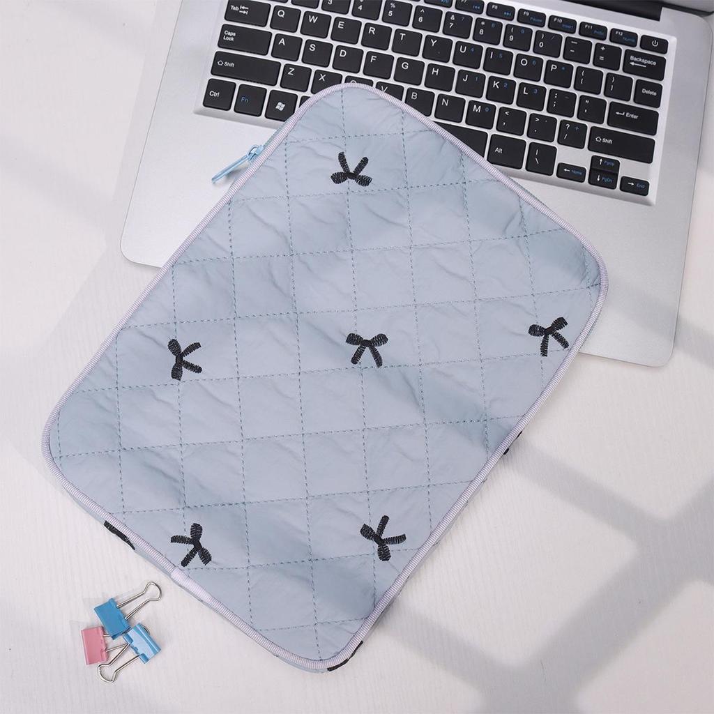 14-Inch Embroidered Bow Laptop Bag for Women - Thickened Cotton, Shockproof, Fits 11-Inch iPad & Keyboard