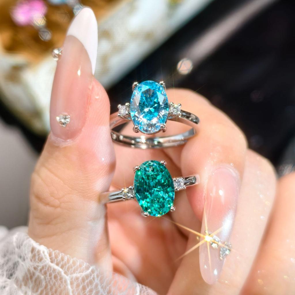 2026 Para Green Ice Flower Cut Crushed Ice Zircon Marriage Proposal Open Ring Women's Fashion Temperament Simple Wedding Ring Ring